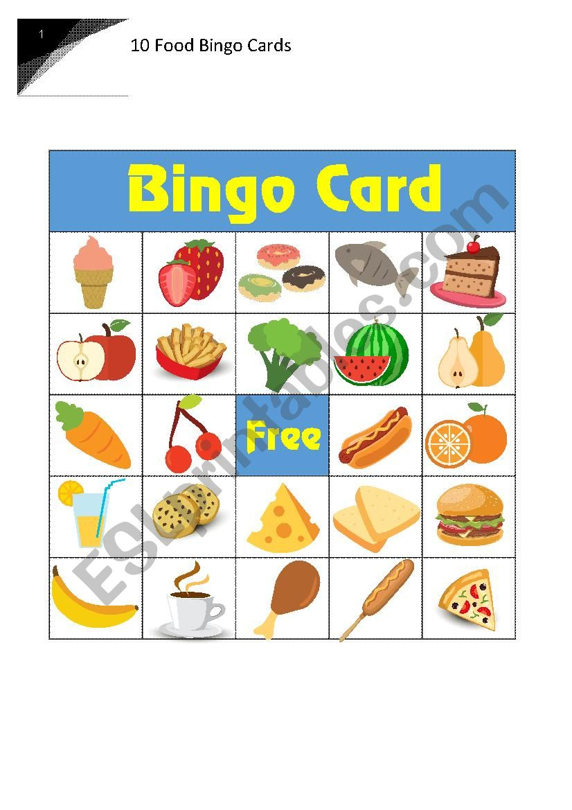 10 Food Bingo Cards - Esl Worksheetruaman - Printable Bingo Cards