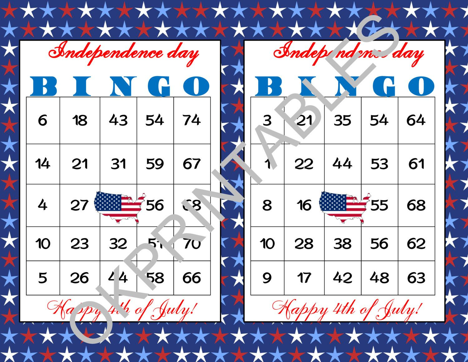 50 Happy 4Th Of July Bingo Cards - Instant Download