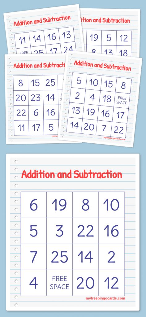 Addition And Subtraction Bingo Free Printable Bingo Cards Printable 