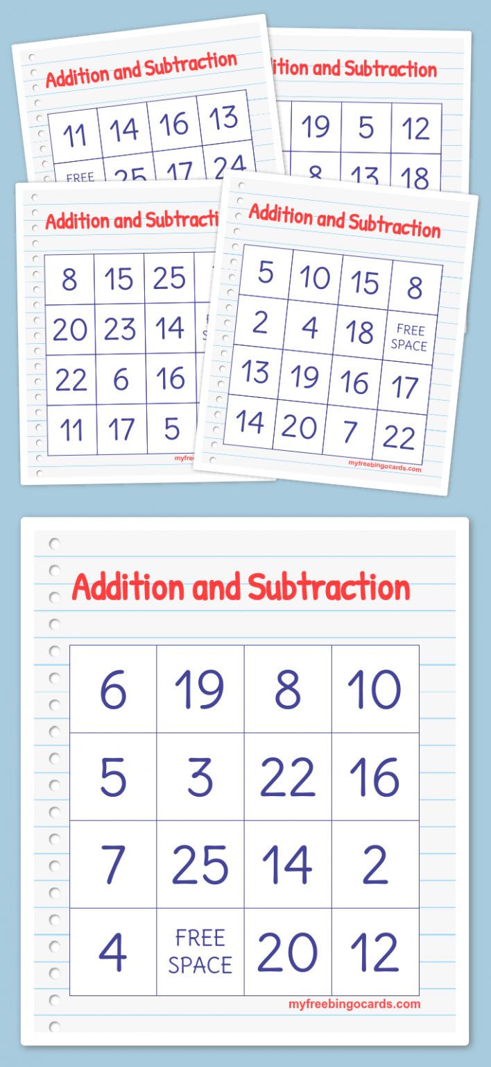 Addition And Subtraction Bingo Free Printable