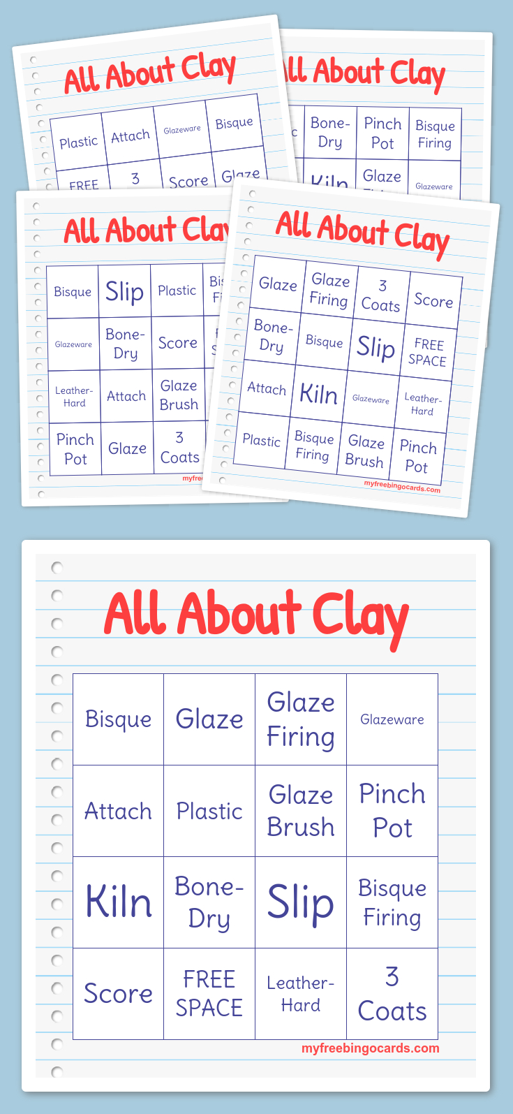 All About Clay Bingo | Free Bingo Cards, Free Printable