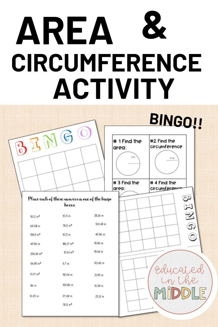 Area And Circumference Of A Circle Activity: Bingo | 7Th