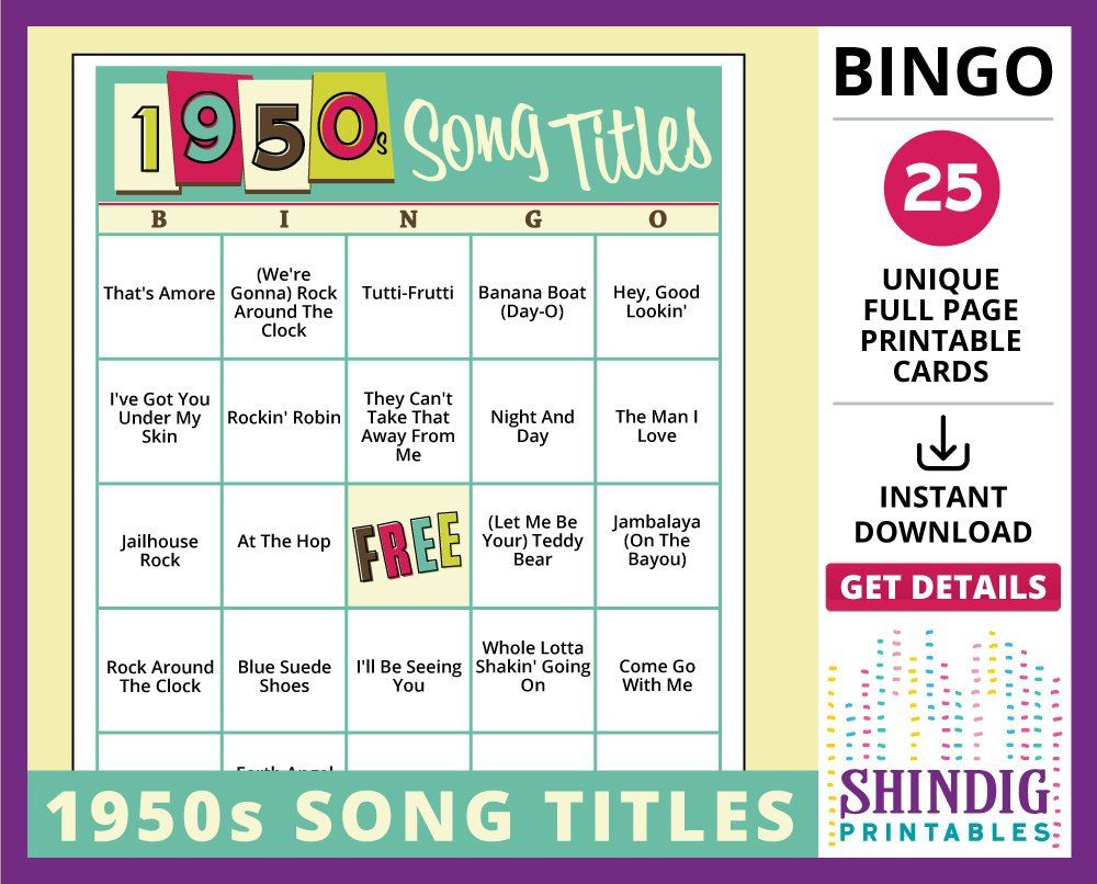 Bingo Card Game: 1950S Song Titles! Fifties Sockhops, Senior