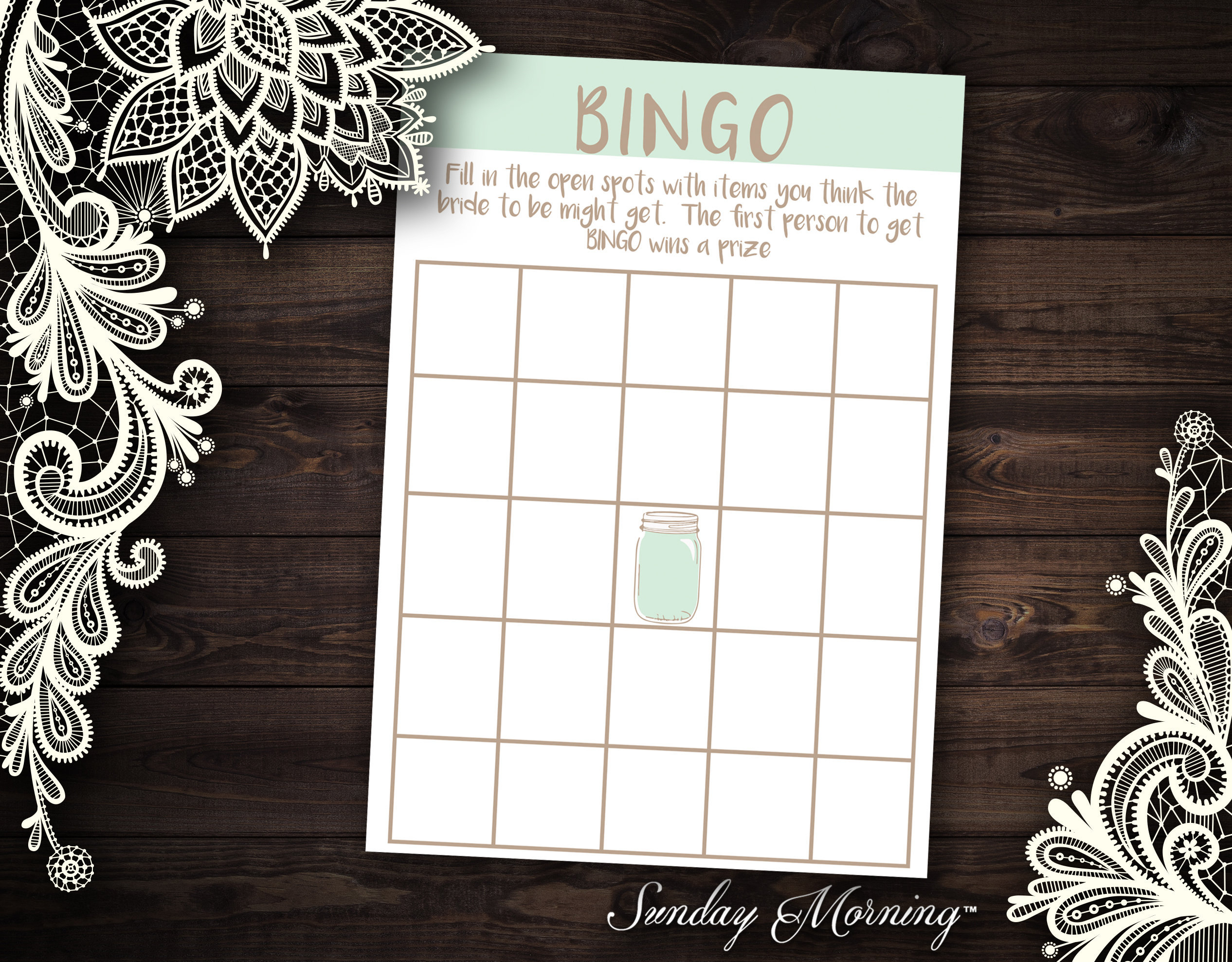 Blank Bingo Template Mason Jar Theme Bingo Card Rustic Wedding Theme Party  Game Wedding Shower Game