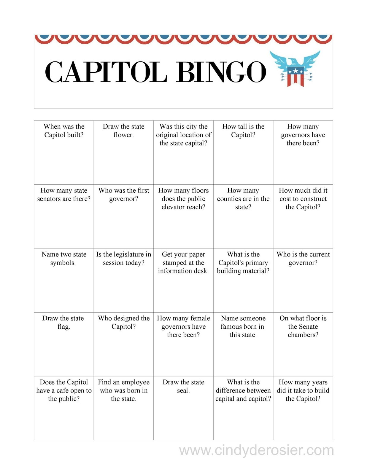 Cindy Derosier: My Creative Life: Capitol Bingo