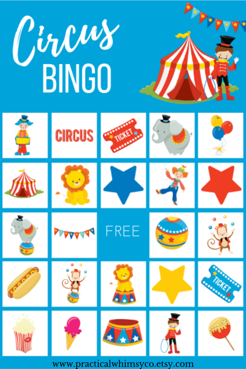 Circus Theme Bingo Cards, Birthday Party Game | Children