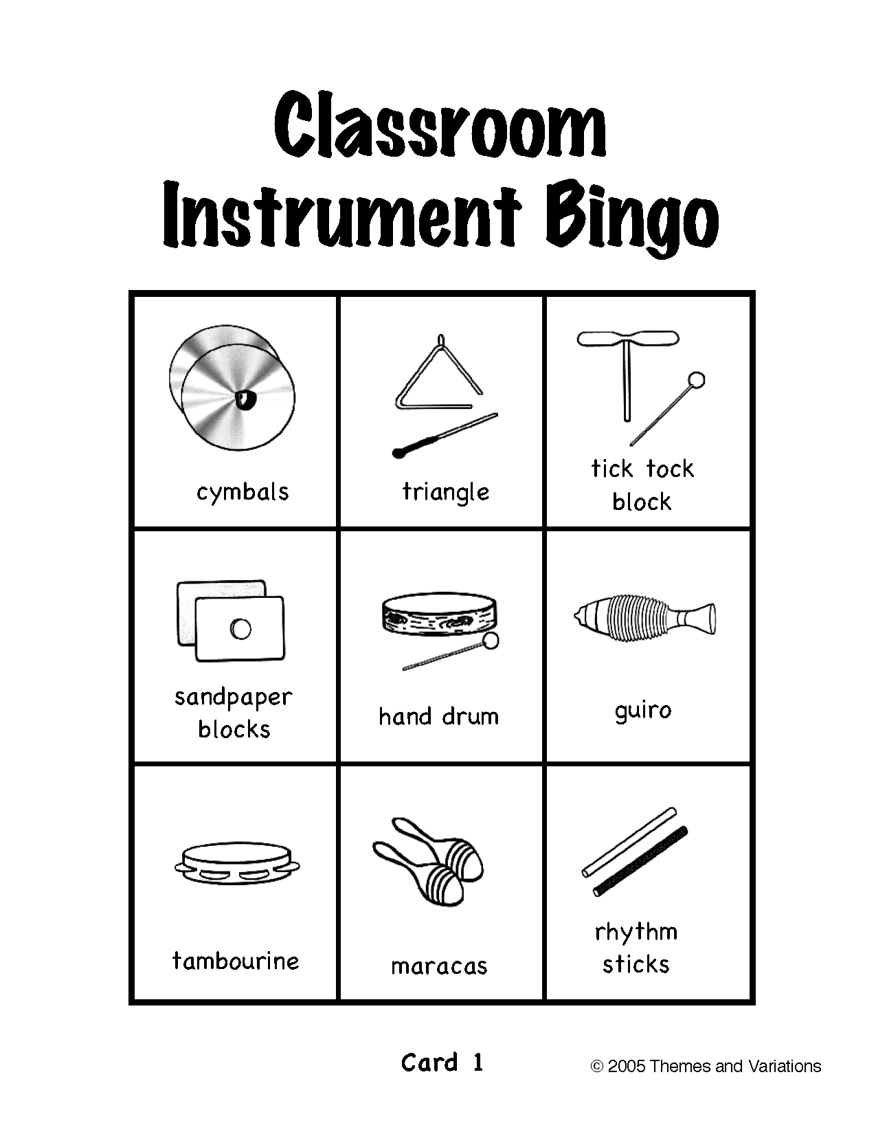 Classroom Instrument Bingo | Elementary Music Class, Drum