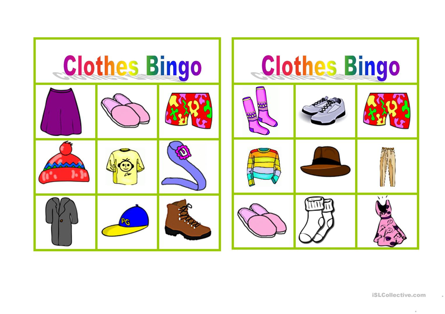 Clothes Bingo - English Esl Worksheets For Distance Learning