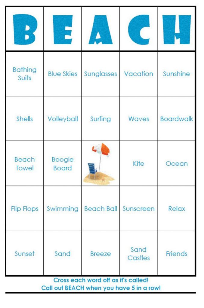 Easy Print Beach Bingo Cards Digital File 40 Cards Printable Bingo Cards