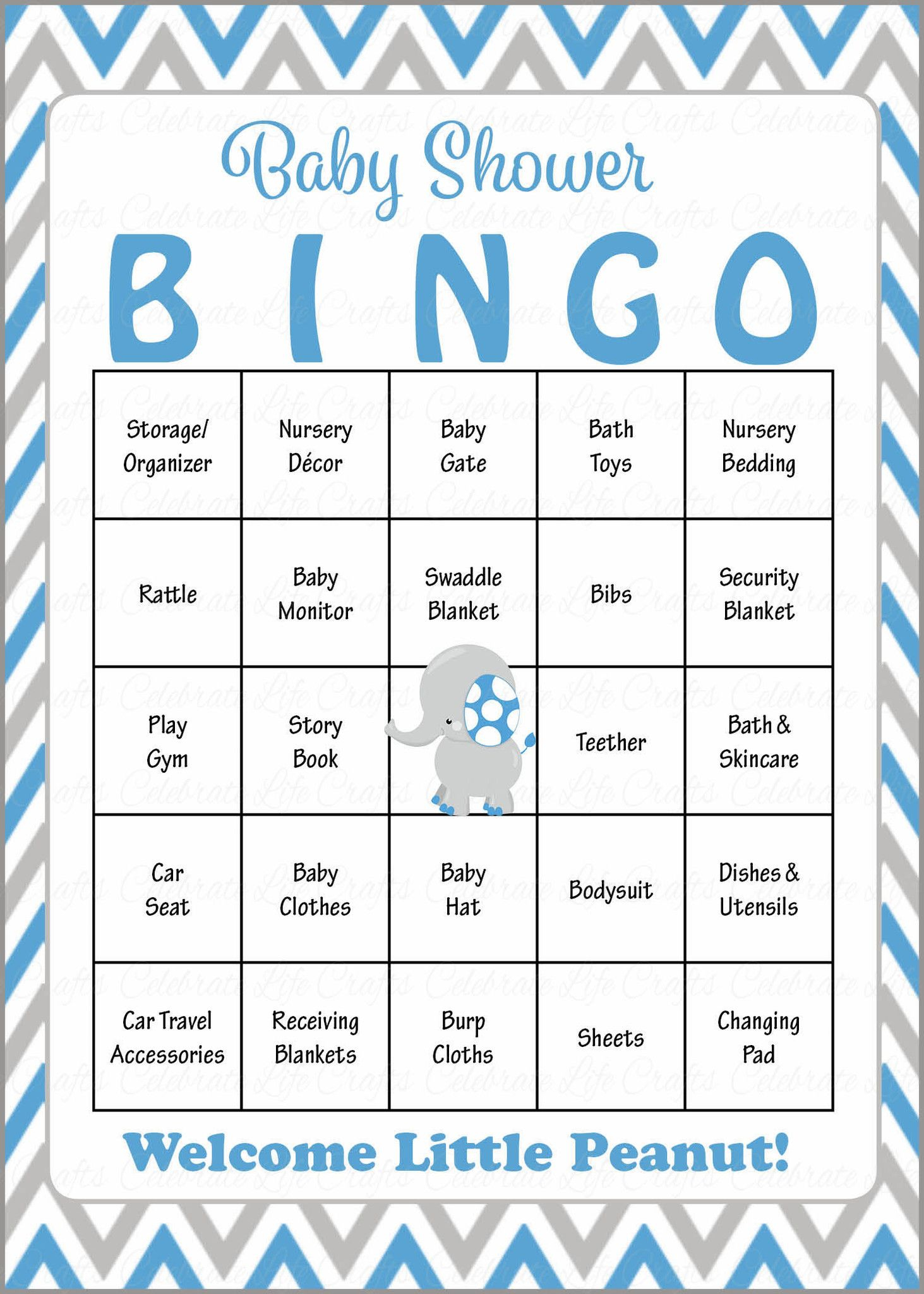 Elephant Baby Shower - Baby Bingo Cards - Printable Download