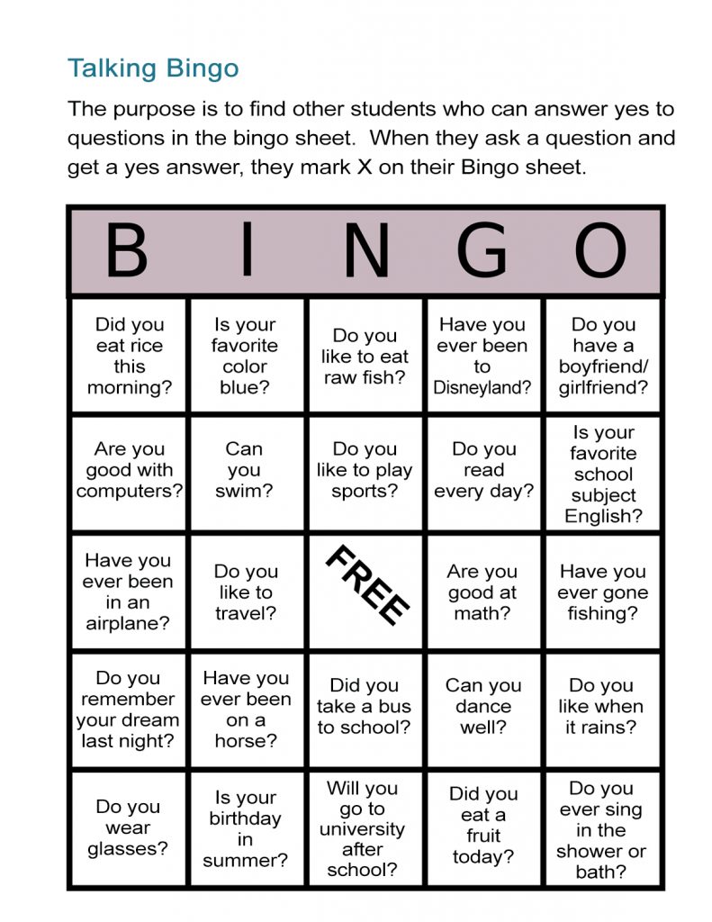 Esl Bingo Free Worksheet: Stand-Up Bingo - All Esl | Printable Bingo Cards