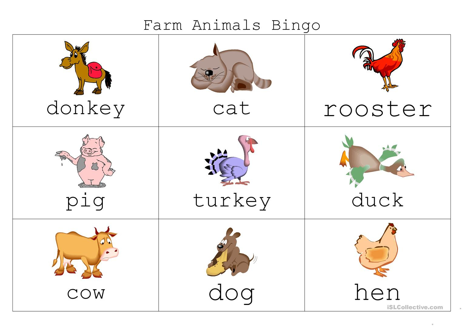 Farm Animal Bingo - English Esl Worksheets For Distance