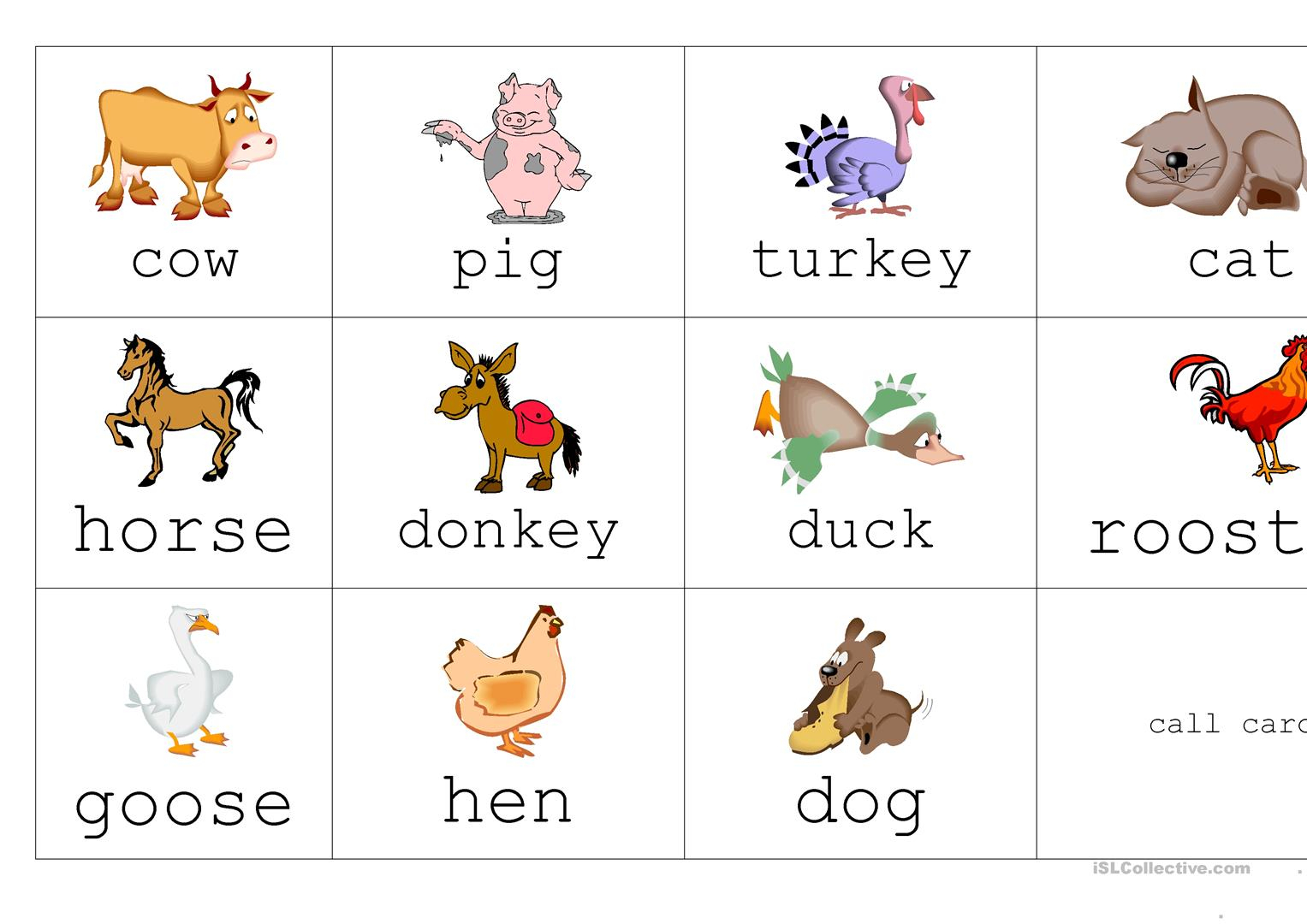 Farm Animals - Bingo | Bingo Para Crianças, Animais Da - Printable ...