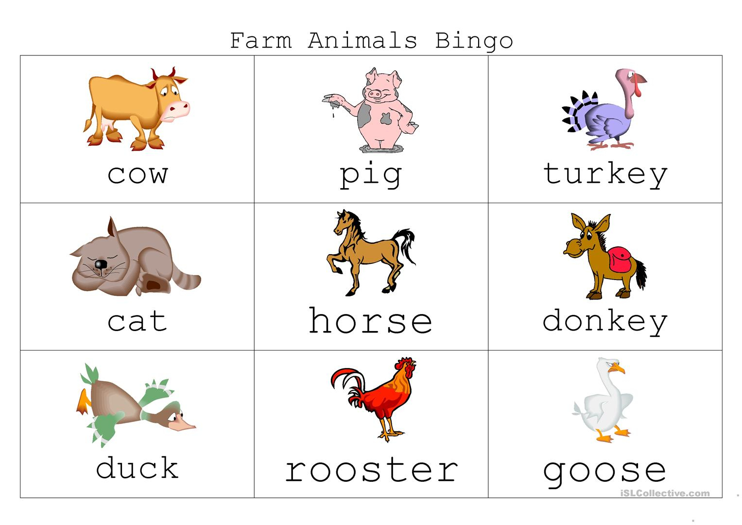 Farm Animal Bingo - English Esl Worksheets For Distance