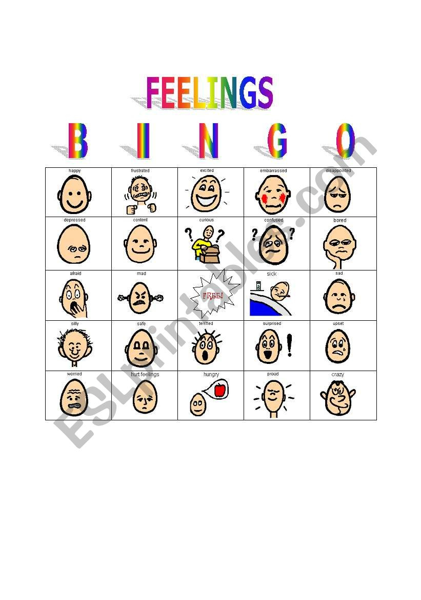 Feelings Bingo Game - Esl Worksheetslbmgm