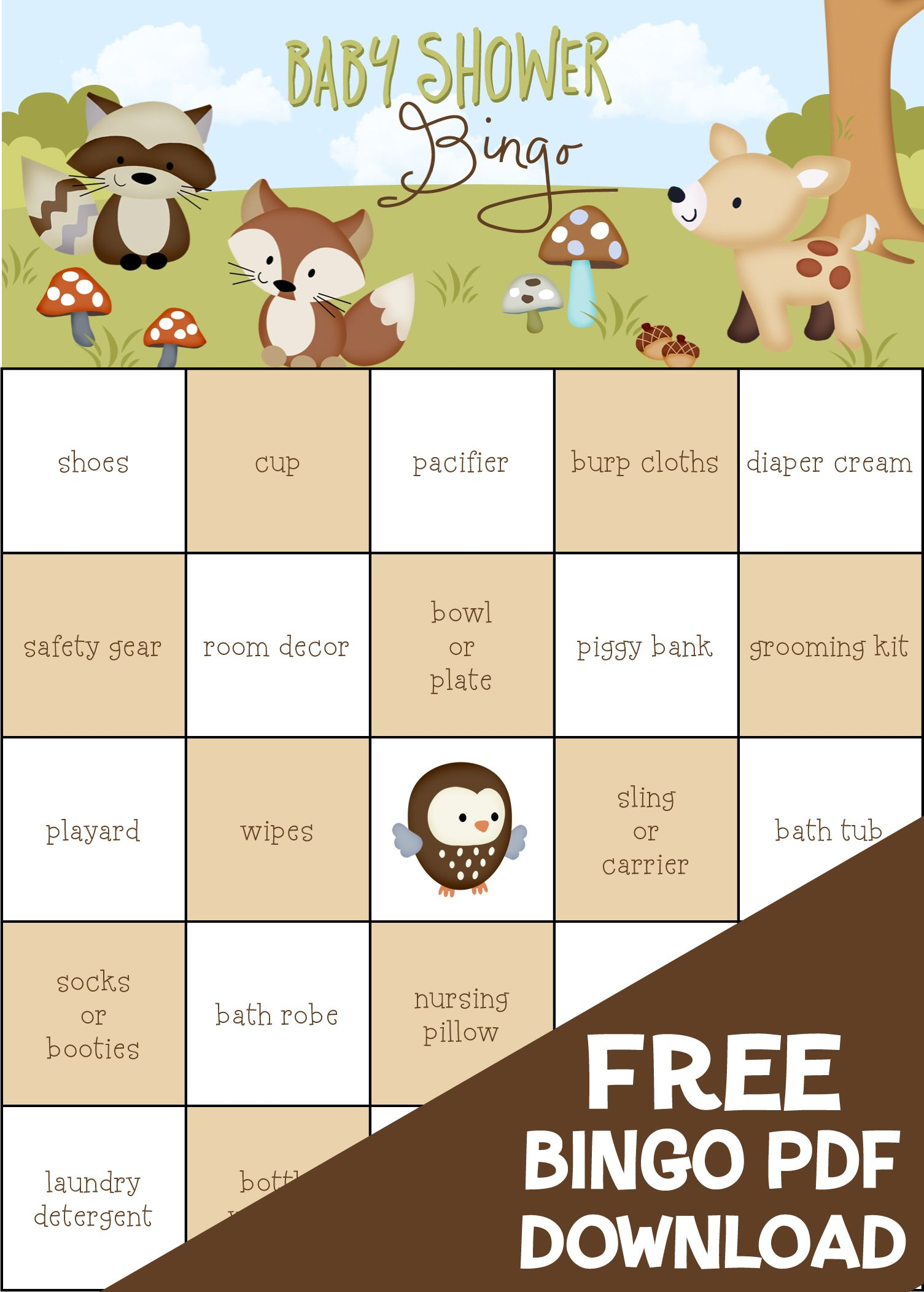 Free! Friends Of The Forest Baby Shower Bingo. 100 Pre