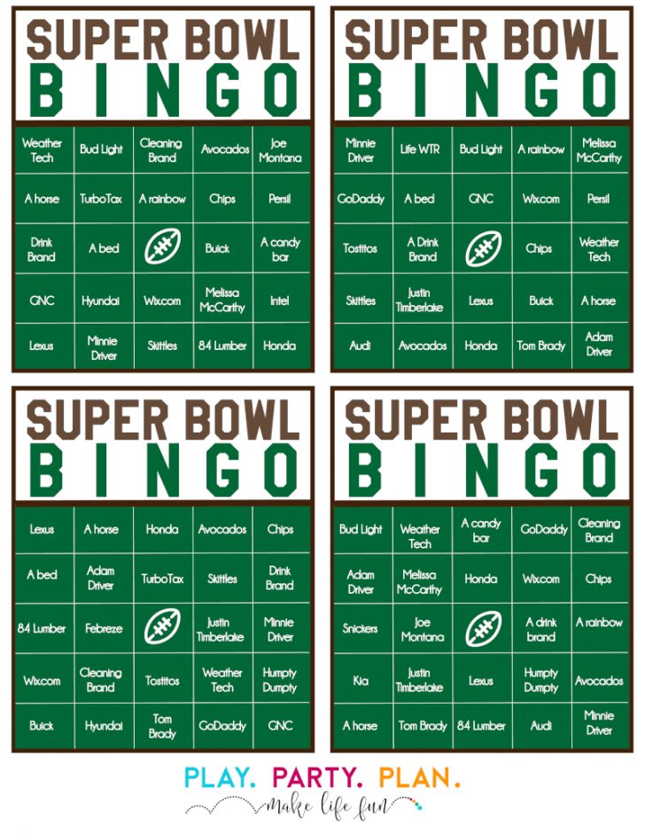 2015 Super Bowl Bingo Cards Printable