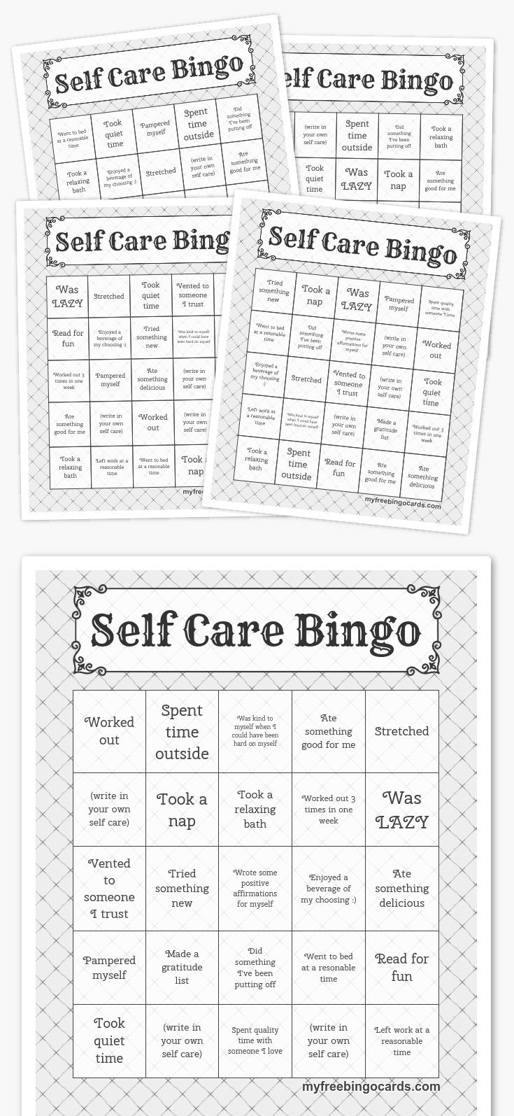 Free Printable Bingo Cards | Coping Skills, Self Care, Self