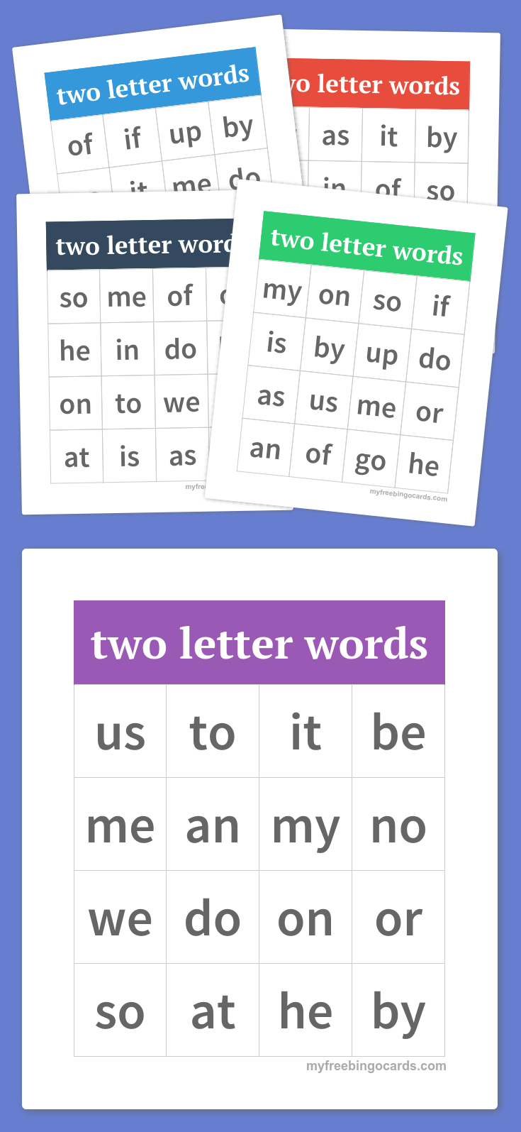 Free Printable Bingo Cards | Two Letter Words, Word Bingo