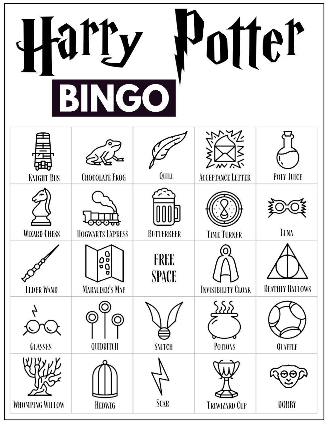 Free Printable Harry Potter Bingo Game - Paper Trail Design