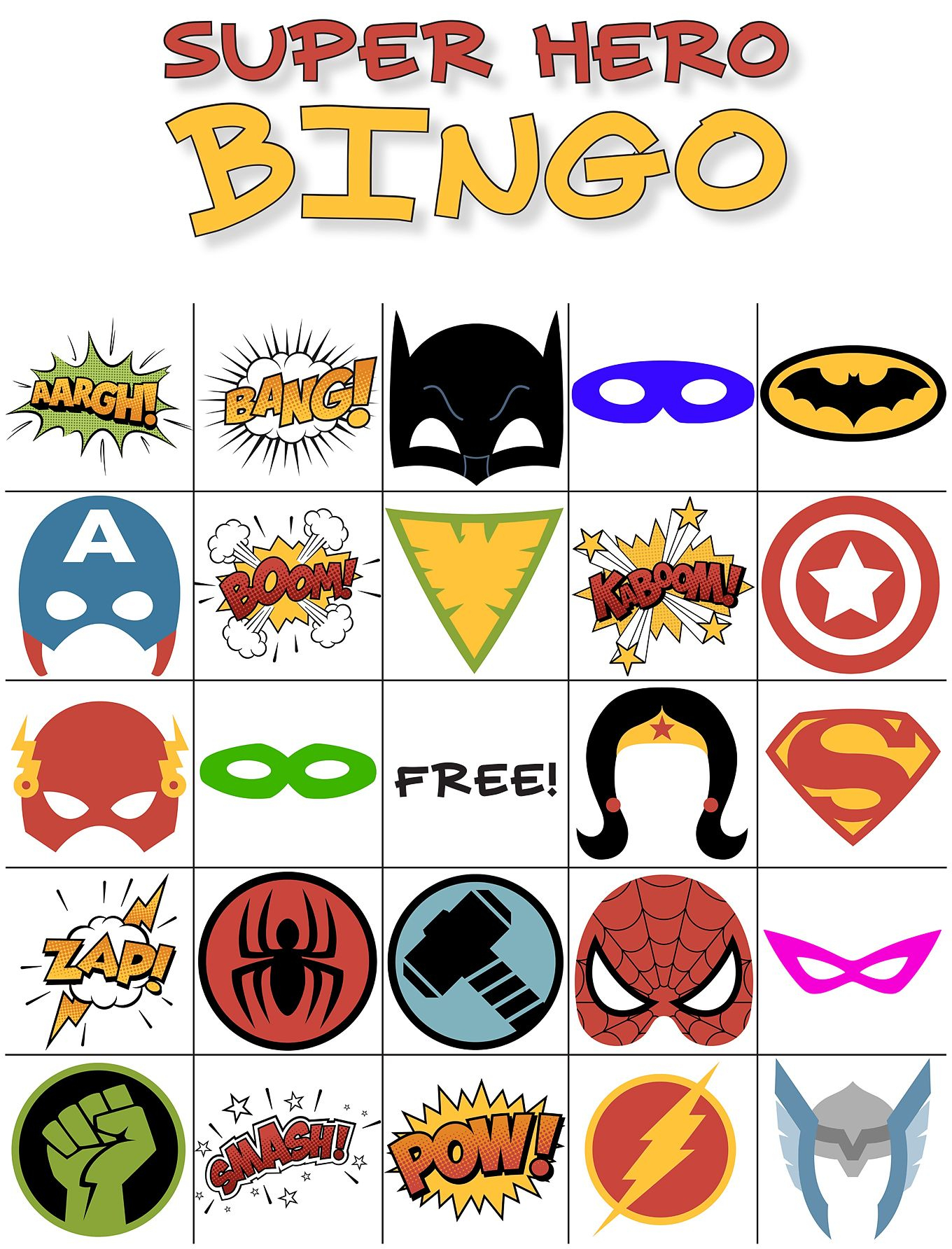 Free Printable Super Hero Bingo Party - Superheld Feestje