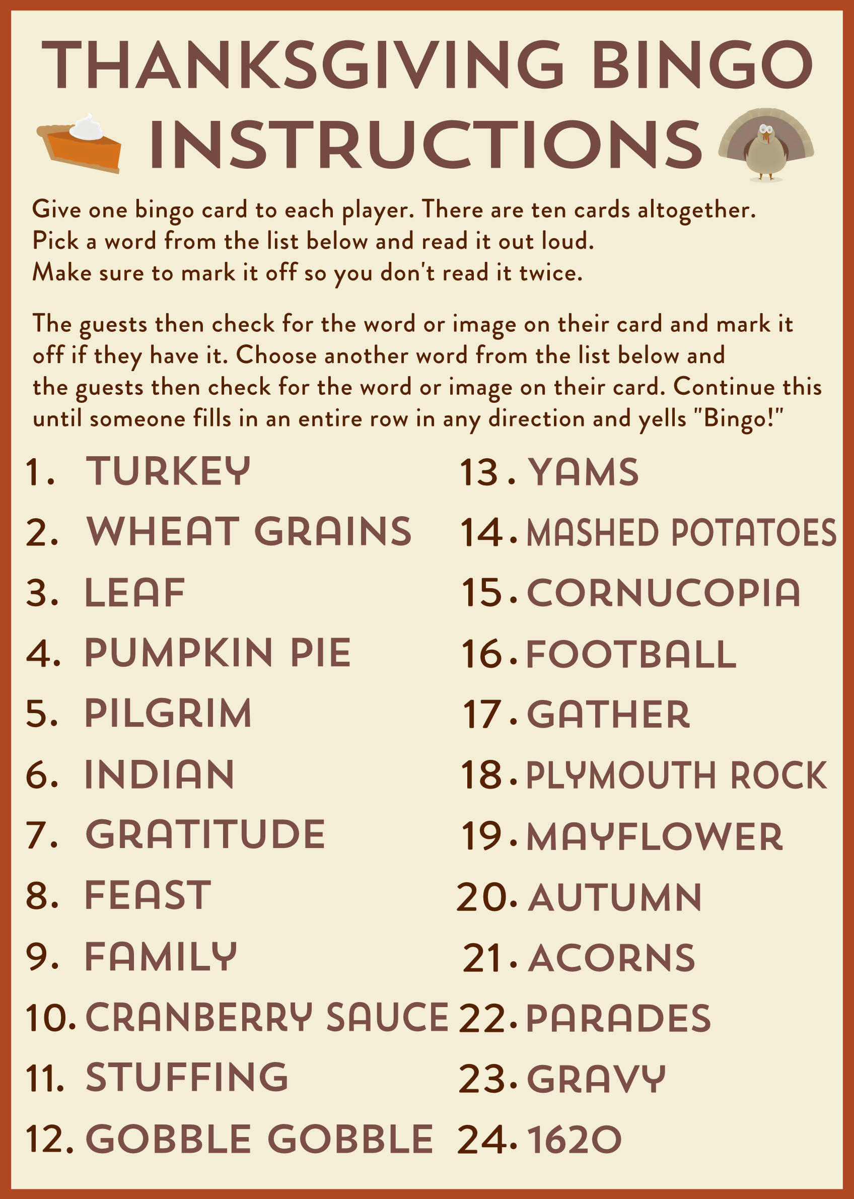 Free Printable Thanksgiving Bingo Cards | Catch My Party