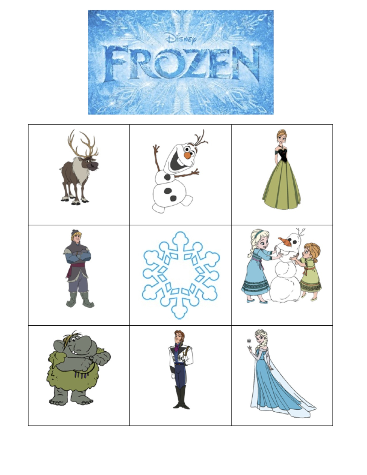 frozen birthday party kindergarten nana printable bingo cards