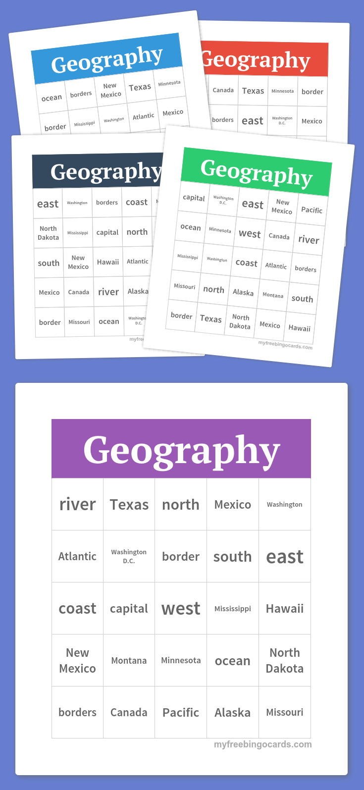 Geography Bingo | Free Printable Bingo Cards, Free Bingo