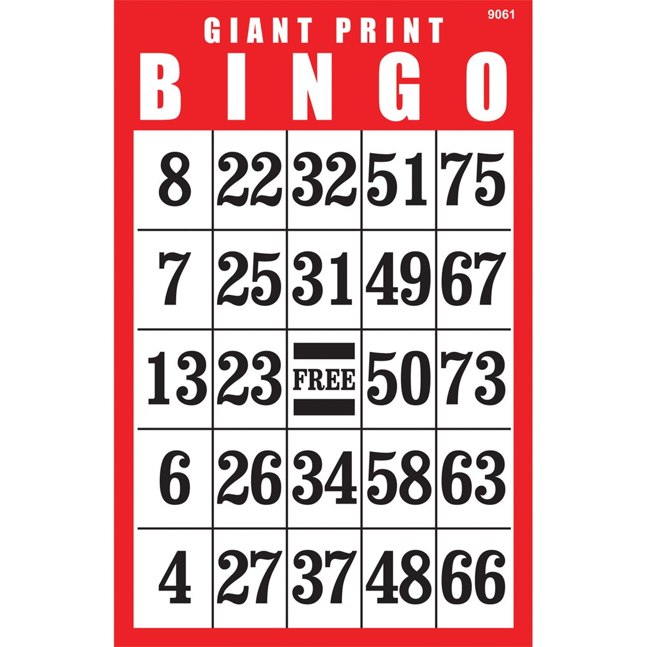 Giant Print Bingo Card- Red