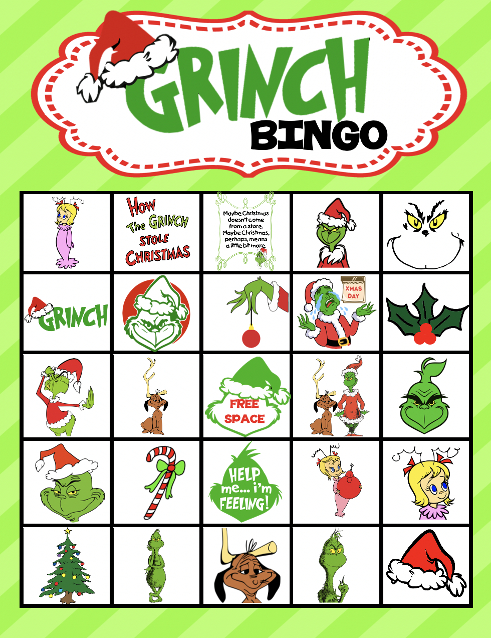 Free Printable Grinch Bingo Cards Printable Bingo Cards