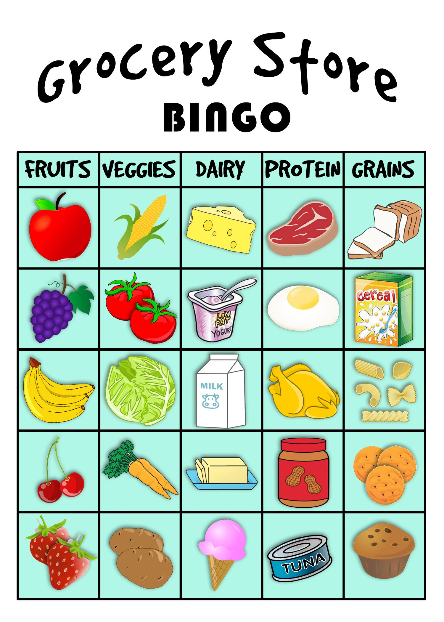 Grocery Store Bingo! | Preschool Food, Food Groups For Kids