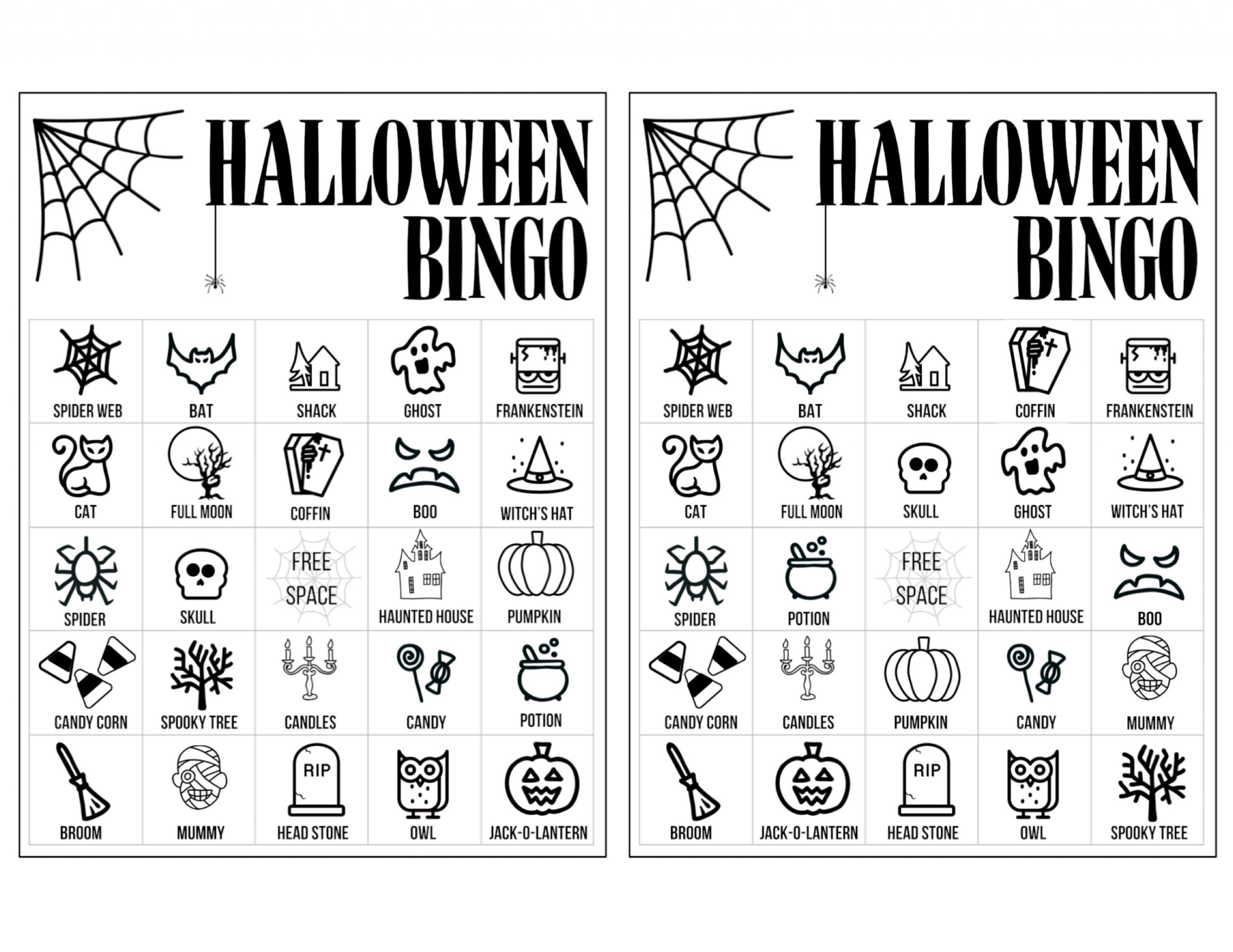 Halloween Bingo Cards Printable Black And White Printable Word Searches