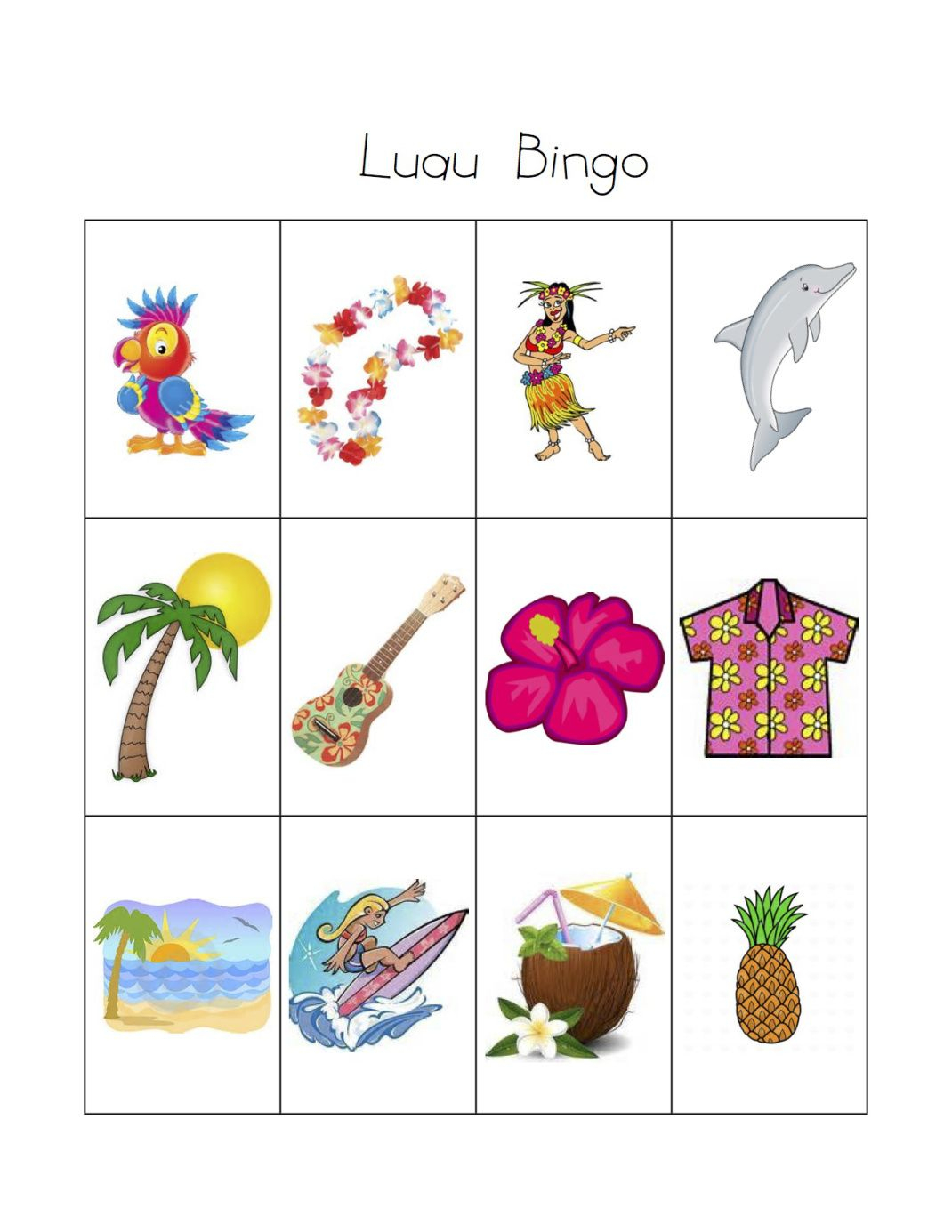 Luau Bingo Free Printable Printable Word Searches