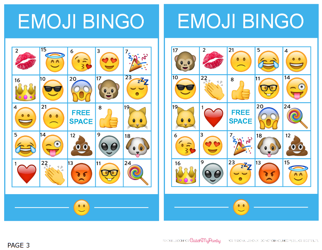 Http catchmyparty blog free Printable Emoji Bingo Game Printable 