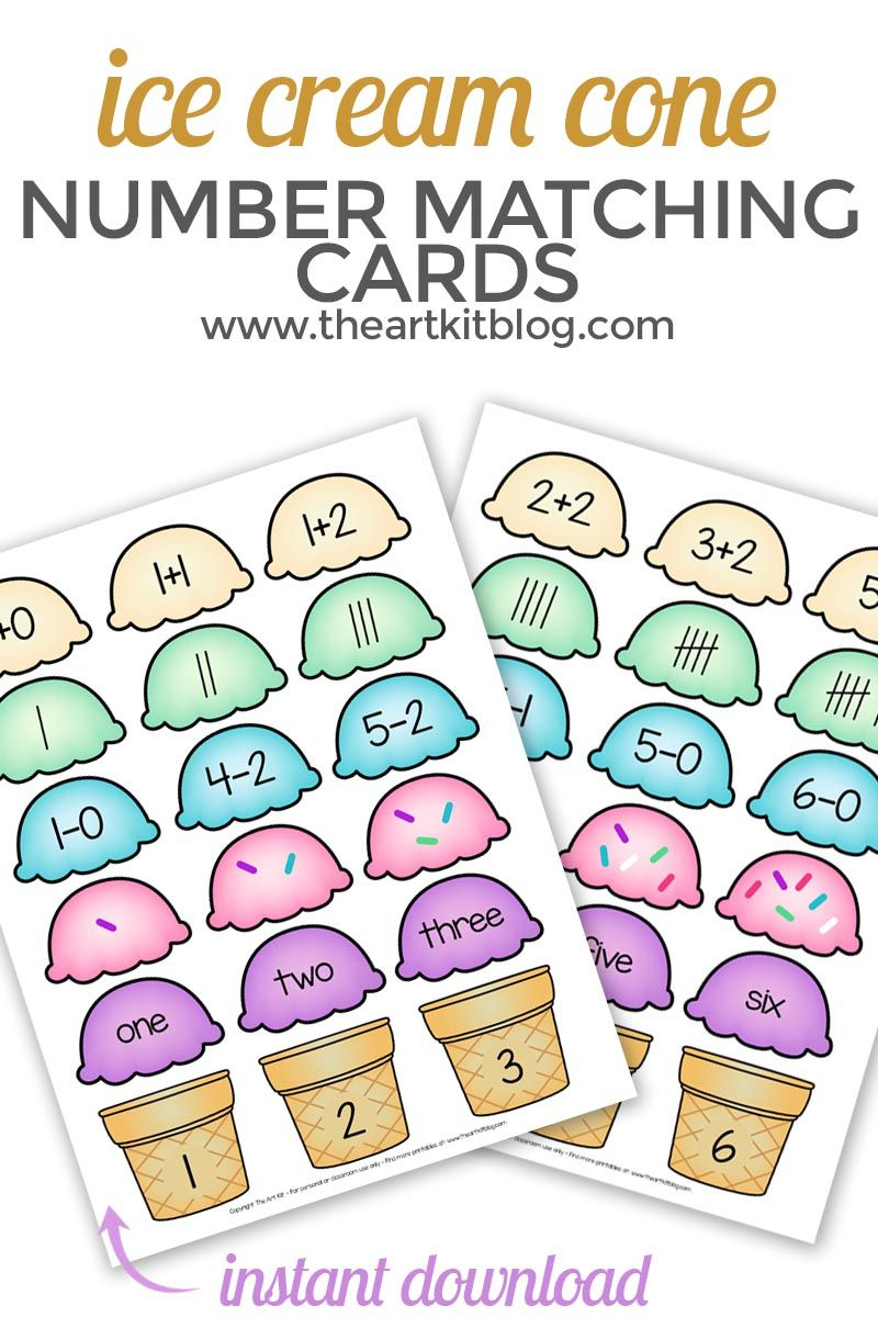 Ice Cream Cone Number Match Up Printable Cards - Free