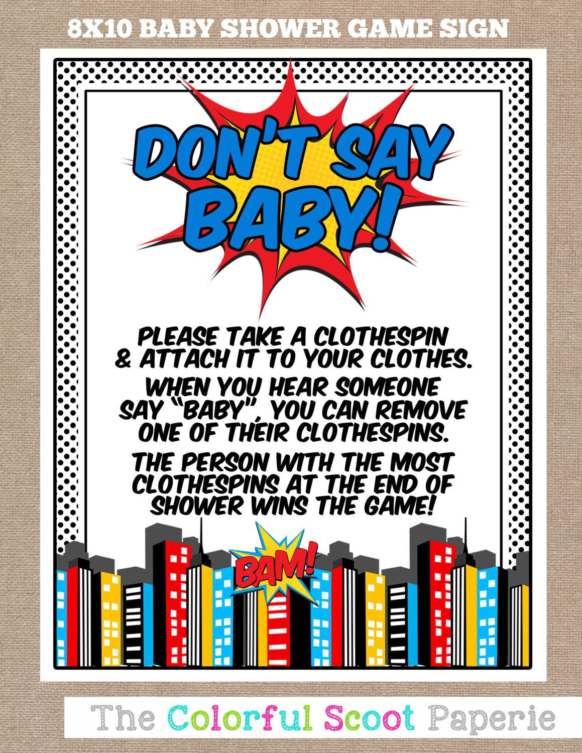 Instant Download, Superhero Baby Shower Don&amp;#039;t Say Baby Game