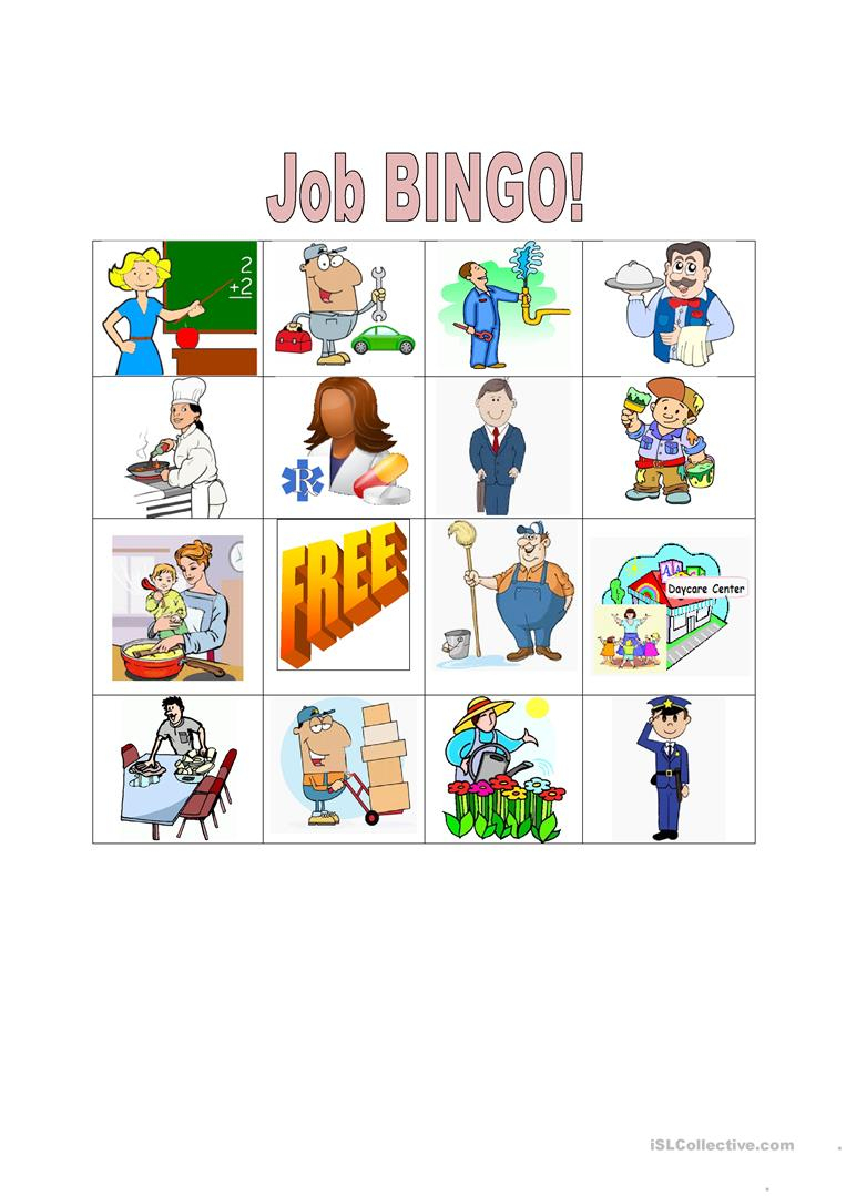 Job Bingo - English Esl Worksheets For Distance Learning And