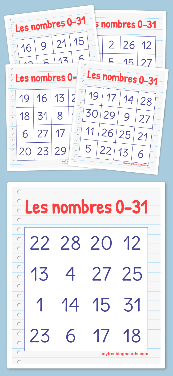 Les Nombres 0-31 Bingo | Bingo Cards Printable, Free