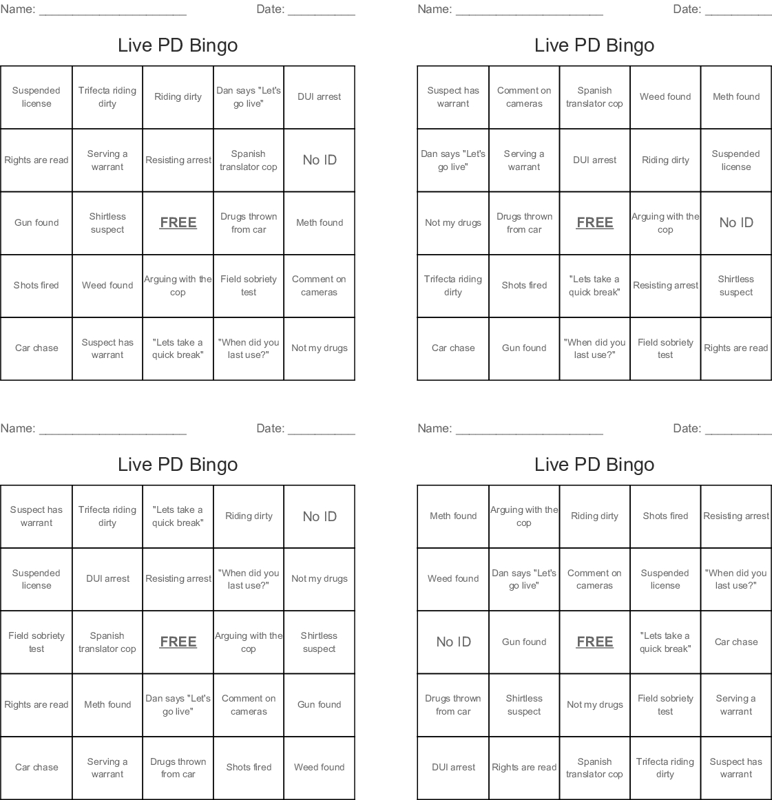 Live Pd Bingo - Wordmint