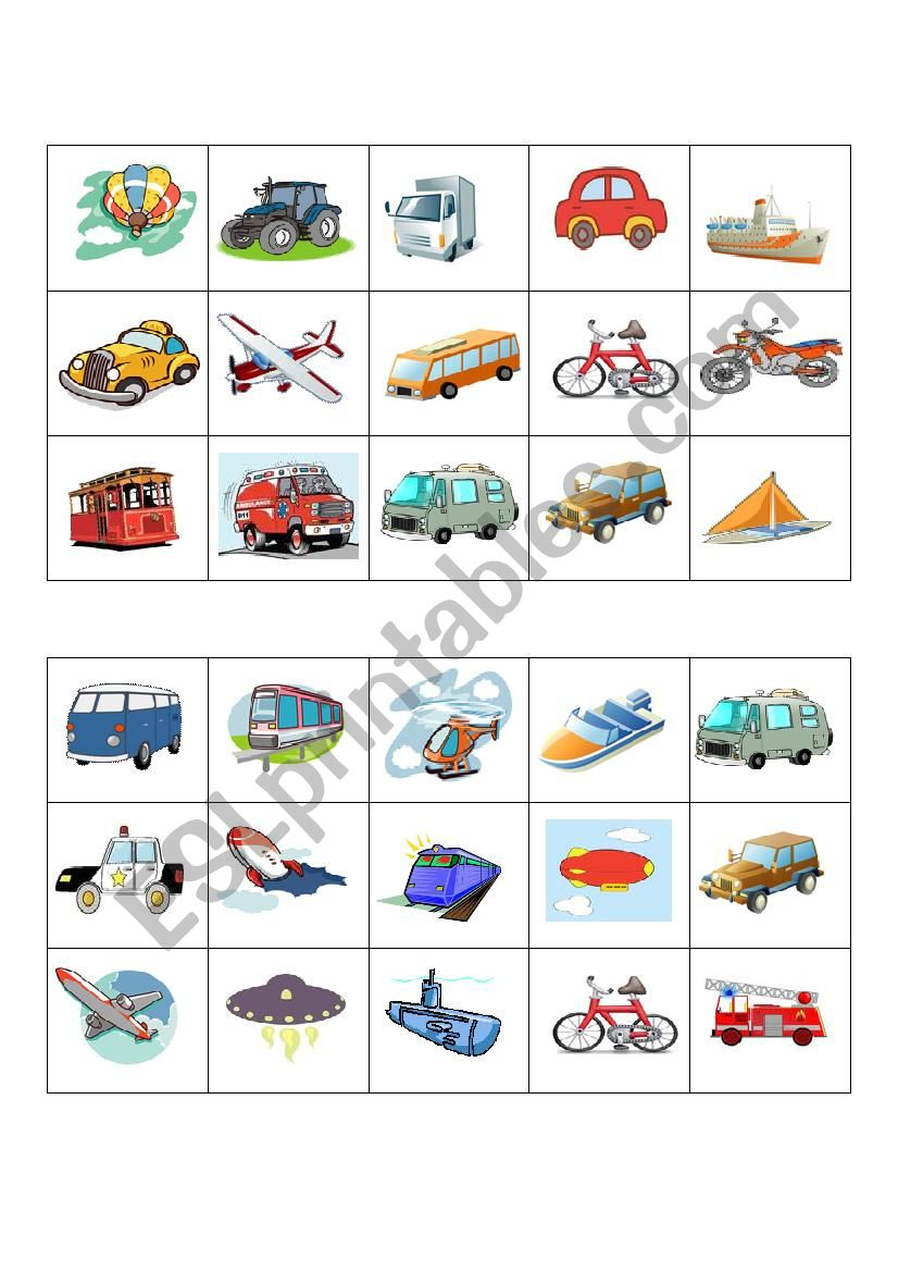 Means Of Transport Bingo Cards - Esl Worksheetcarmenmyguel