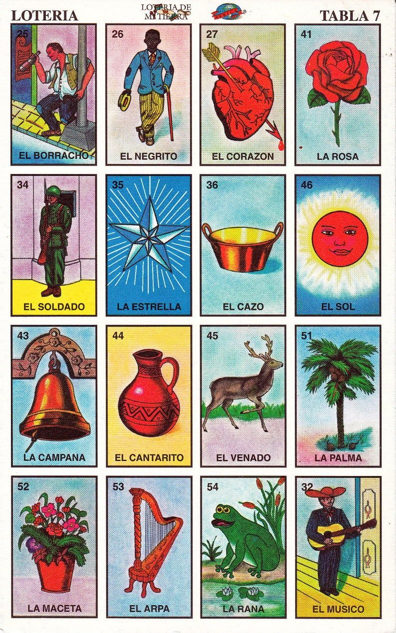 Mexican Loteria Cards, The Complete Set Of 10 Tablas
