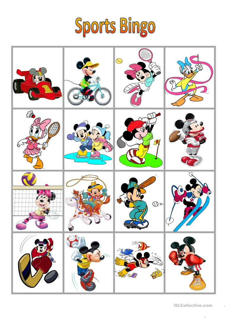 Mickey Mouse Sports Bingo - English Esl Worksheets For