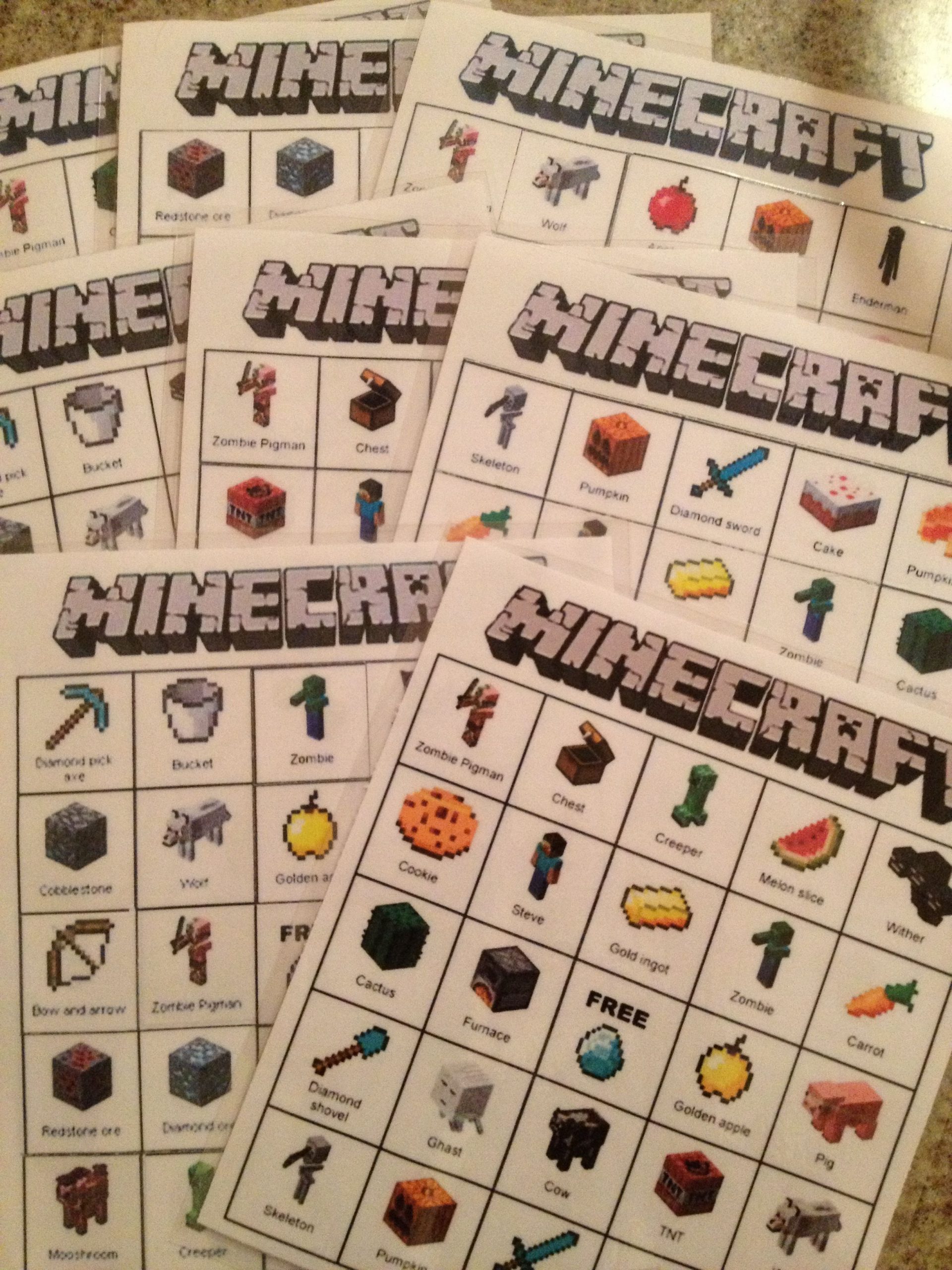 Minecraft Bingo Cards | Minecraft Party Activities