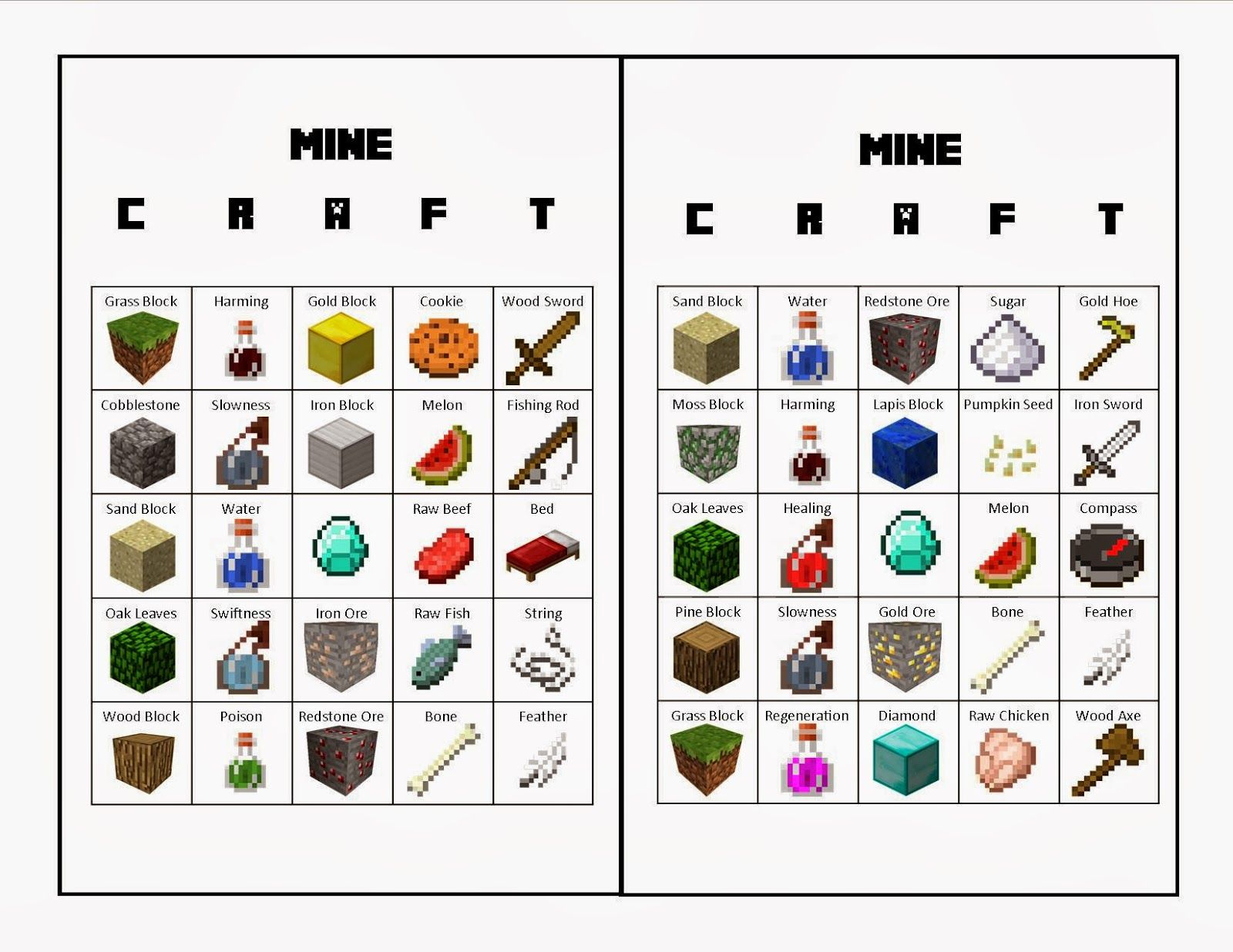 Minecraft Bingo From Life With Squeaker: The Upside Link