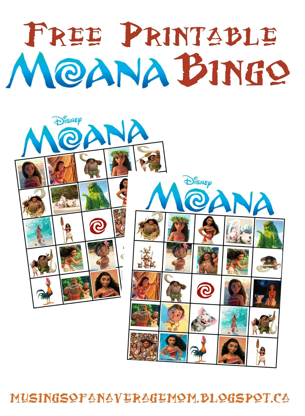 Musings Of An Average Mom: Moana Bingo