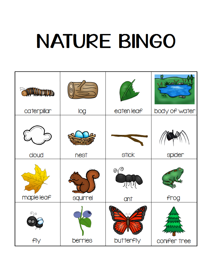 nature hike bingo board