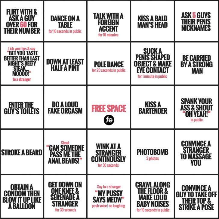 Printable Dirty Bingo Cards