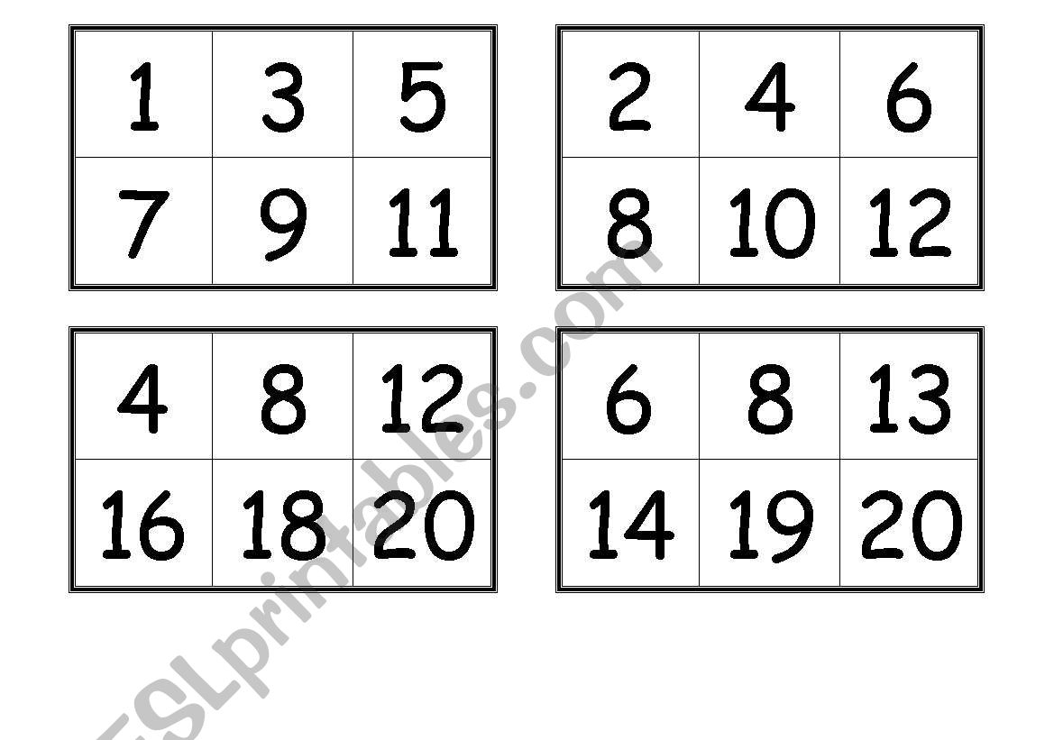 Numbers Bingo Cards (From 1 To 20) - Esl Worksheetcreguen