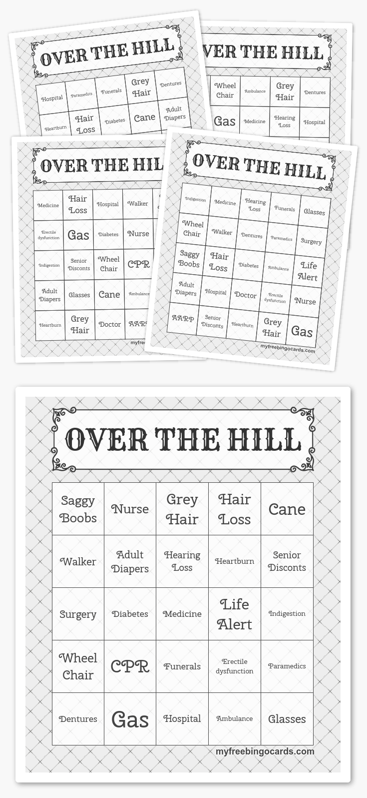 Over The Hill Bingo | Free Printable Bingo Cards, Bingo
