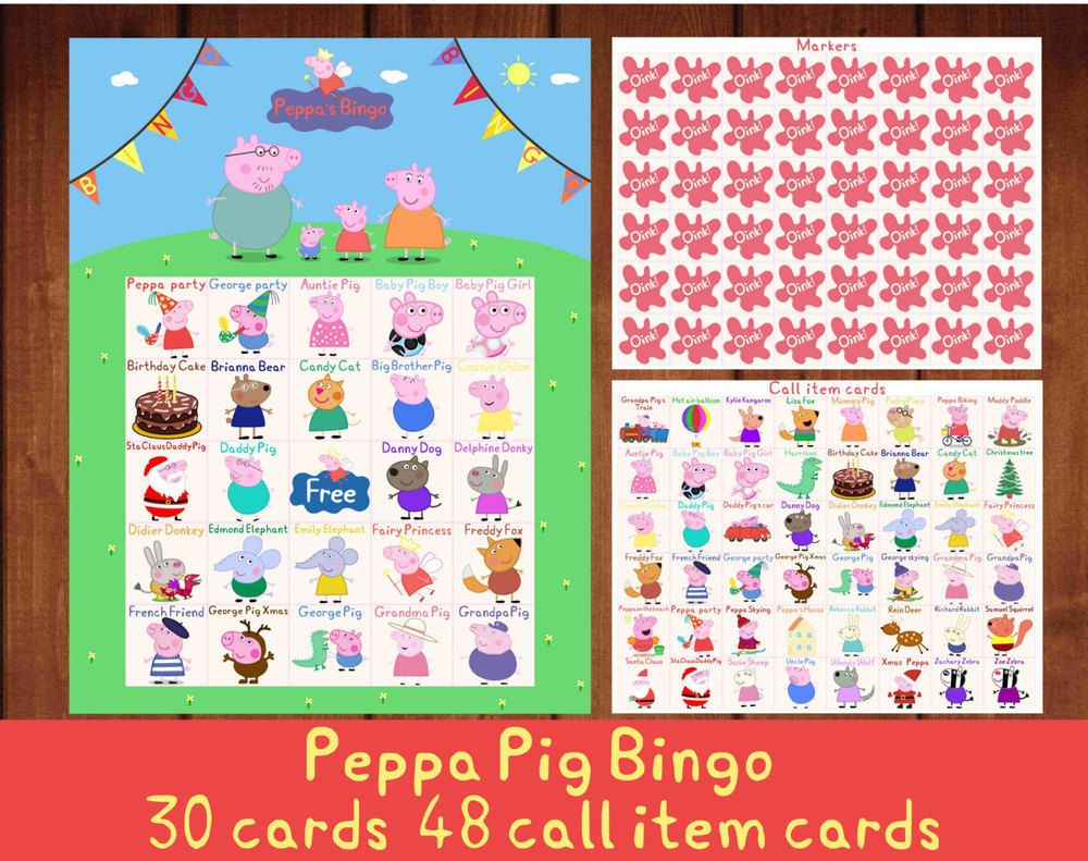 Peppa Pig Bingo, 30 Bingo Cards, 48 Call Item Cards